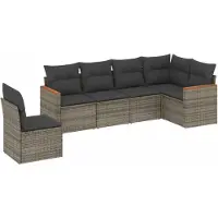 vidaXL Ensemble de salon de jardin 6 pièces avec coussins Gris Poly rotin