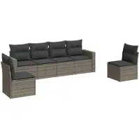 vidaXL Ensemble de salon de jardin 6 pièces avec coussins Gris Poly rotin