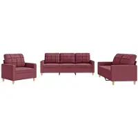 vidaXL Ensemble de canapés 3 pièces avec coussins vin rouge Tissu