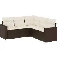 vidaXL Ensemble de salon de jardin 5 pièces avec coussins Marron Poly Rattan