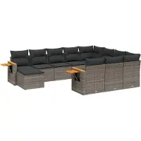 vidaXL Ensemble de salon de jardin 11 pièces avec coussins Gris Poly rotin