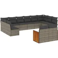 vidaXL Ensemble de salon de jardin 12 pièces avec coussins Gris Poly rotin