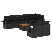 vidaXL Ensemble de salon de jardin 9 pièces avec coussins noir poly rotin