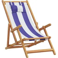 vidaXL Chaise de plage pliante Bleu Blanc Bois massif d'eucalyptus et tissu