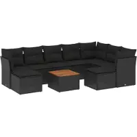 vidaXL Ensemble de 10 canapés de jardin avec coussins noir poly rotin