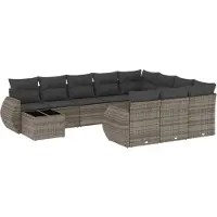 vidaXL Ensemble de salon de jardin 11 pièces avec coussins Gris Poly rotin