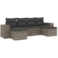 vidaXL Ensemble de salon de jardin 6 pièces avec coussins Gris Poly rotin