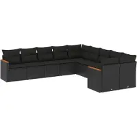 vidaXL Ensemble de 10 canapés de jardin avec coussins noir poly rotin