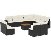 vidaXL Ensemble de 13 canapés de jardin avec coussins noir poly rotin