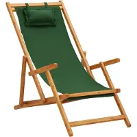 vidaXL Chaise de plage pliante en bois massif d'eucalyptus et tissu vert