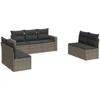 vidaXL Ensemble de salon de jardin 7 pièces avec coussins Gris Poly rotin