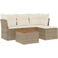 vidaXL Ensemble de salon de jardin 5 pièces avec coussins Beige Poly Rattan