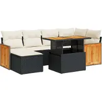 vidaXL Ensemble de salon de jardin 7 pièces avec coussins noir poly rotin
