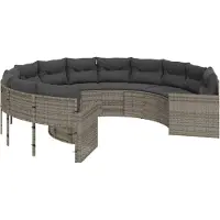 vidaXL Canapé de jardin avec coussins Rond Gris Poly Rattan