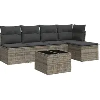 vidaXL Ensemble de salon de jardin 6 pièces avec coussins Gris Poly rotin