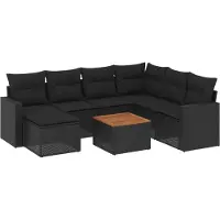 vidaXL Ensemble de jardin canapé 8 pièces avec coussins noir poly rotin