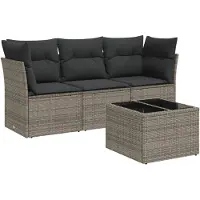 vidaXL Ensemble de salon de jardin 4 pièces avec coussins Gris Poly rotin