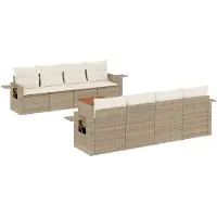vidaXL Ensemble de salon de jardin 9 pièces avec coussins beige Poly rotin