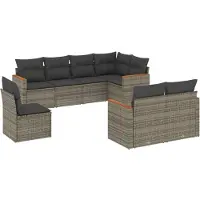 vidaXL Ensemble de jardin canapé 8 pièces avec coussins Gris Poly rotin