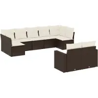 vidaXL Ensemble de salon de jardin 9 pièces avec coussins Marron Poly Rattan