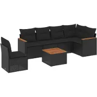 vidaXL Ensemble de salon de jardin 7 pièces avec coussins noir poly rotin