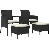 vidaXL Canapé de jardin 2 places avec table et tabourets Noir Poly rotin