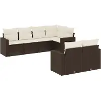 vidaXL Ensemble de salon de jardin 7 pièces avec coussins Marron Poly rotin