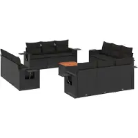 vidaXL Ensemble de 13 canapés de jardin avec coussins noir poly rotin