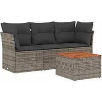 vidaXL Ensemble de salon de jardin 4 pièces avec coussins Gris Poly rotin