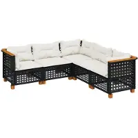 vidaXL Ensemble de salon de jardin 5 pièces avec coussins noir poly rotin