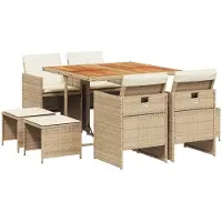 vidaXL Salon de jardin 9 pièces avec coussins Beige Poly Rattan