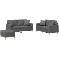 vidaXL Ensemble de canapés 3 pcs coussins gris foncé tissu