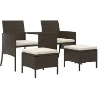 vidaXL Canapé de jardin 2 places avec table et tabourets Marron Poly rotin