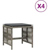vidaXL Tabourets de jardin et coussins lot de 4 gris 41x41x36 cm rotin