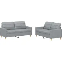 vidaXL Ensemble de canapés 2 pièces avec coussins Tissu gris clair