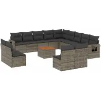 vidaXL Ensemble de salon de jardin 14 pièces avec coussins Gris Poly rotin