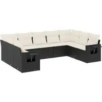vidaXL Ensemble de salon de jardin 9 pièces avec coussins noir poly rotin