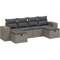 vidaXL Ensemble de salon de jardin 6 pièces avec coussins Gris Poly rotin