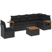 vidaXL Ensemble de salon de jardin 7 pièces avec coussins noir poly rotin