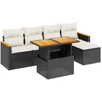 vidaXL Ensemble de salon de jardin 6 pièces avec coussins noir poly rotin