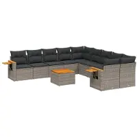 vidaXL Ensemble de salon de jardin 11 pièces avec coussins Gris Poly rotin