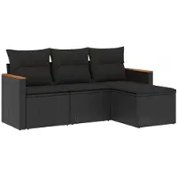 vidaXL Ensemble de salon de jardin 4 pièces avec coussins noir poly rotin