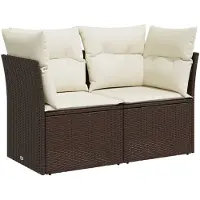 vidaXL Canapé de jardin avec coussins 2 places brun poly rotin