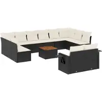 vidaXL Ensemble de 13 canapés de jardin avec coussins noir poly rotin