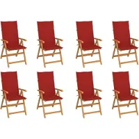 vidaXL Chaises de jardin réglables avec coussins 8 pcs. Bois massif teck