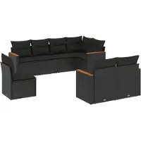 vidaXL Ensemble de jardin canapé 8 pièces avec coussins noir poly rotin