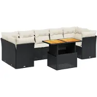 vidaXL Ensemble de jardin canapé 8 pièces avec coussins noir poly rotin