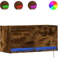 vidaXL Armoire TV murale avec éclairage LED chêne fumé 80x31x38 cm