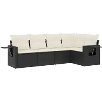 vidaXL Ensemble de salon de jardin 5 pièces avec coussins noir poly rotin