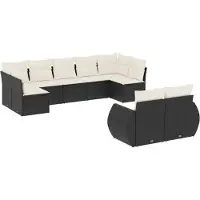 vidaXL Ensemble de salon de jardin 9 pièces avec coussins noir poly rotin